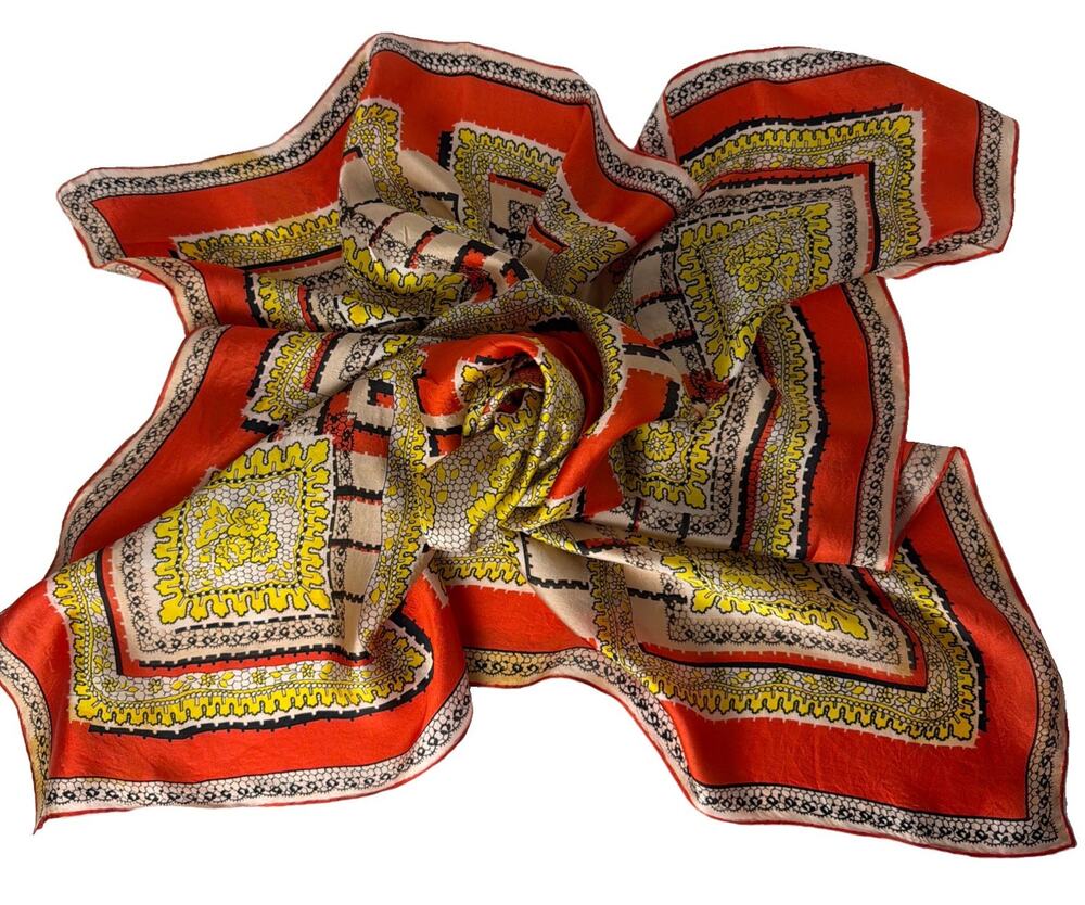 Vintage Baar & Beards Pure Silk Scarf 32x32 Red Floral Geometric Made Japan